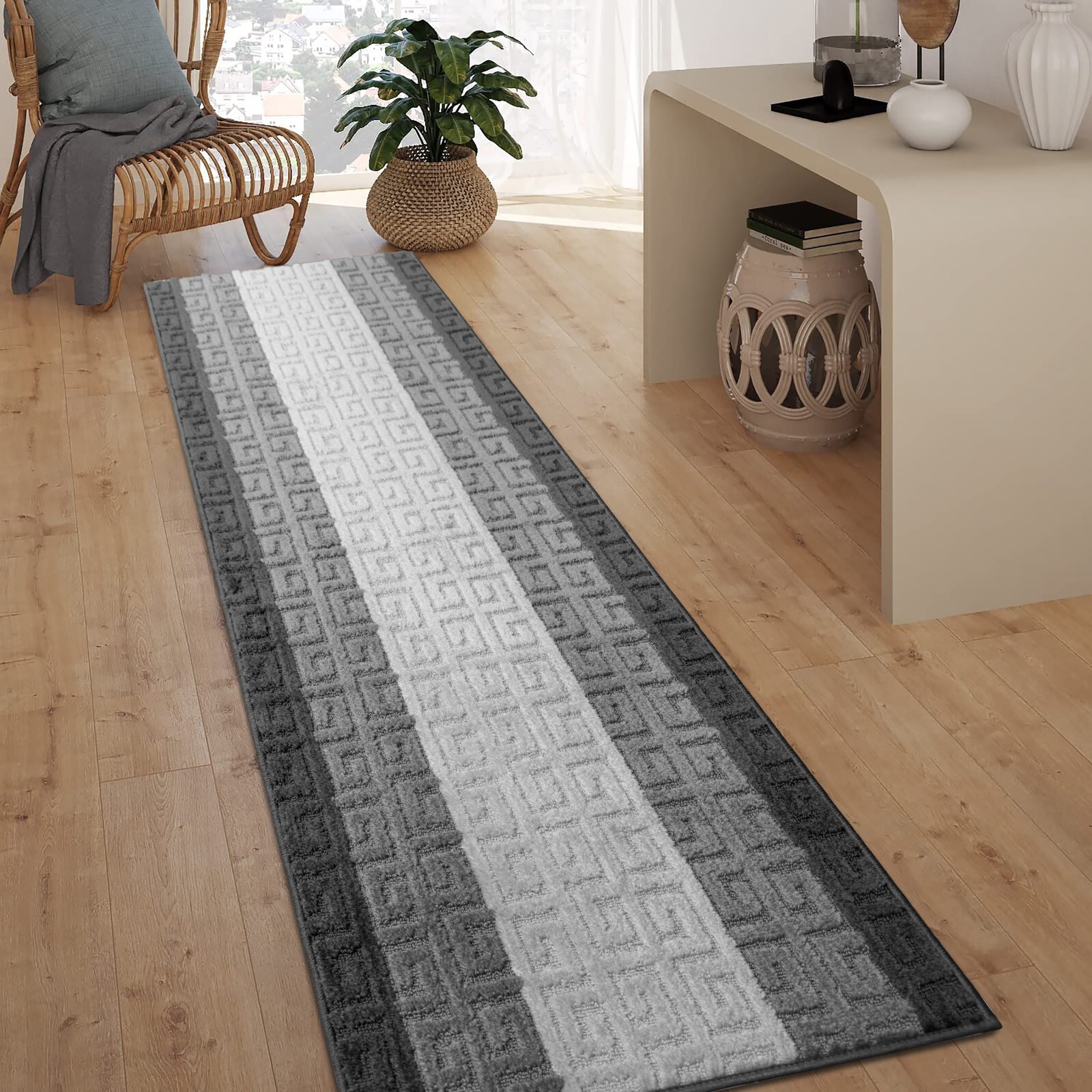 Non Slip, Hallway, Kitchen Runner Rug, Your Choice of Length, Anthracite & Grey gallery