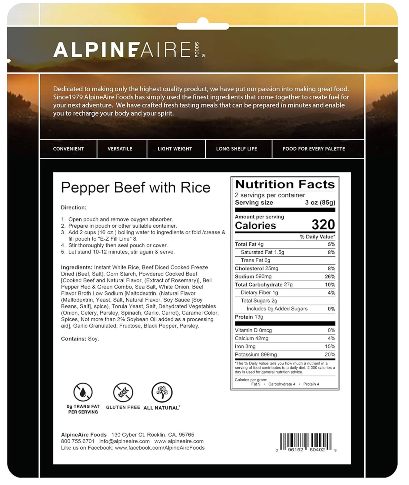AlpineAire Foods Pepper Beef with Rice-Dried/Dehydrated Entrée Meal - pack of 6 gallery