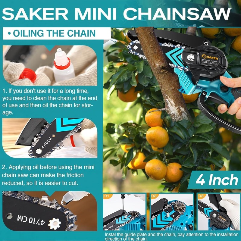 Saker Mini Electric Chainsaw 4" Portable Cordless Handheld High Efficiency E-1 gallery