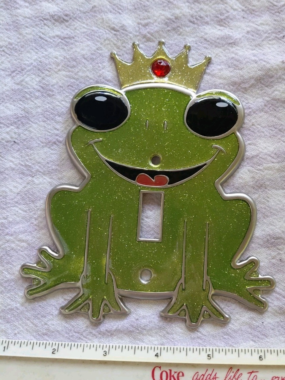 Frog Prince Enamel Light Switch Plate Cover Metal Green Sparkle Rhinestone gallery