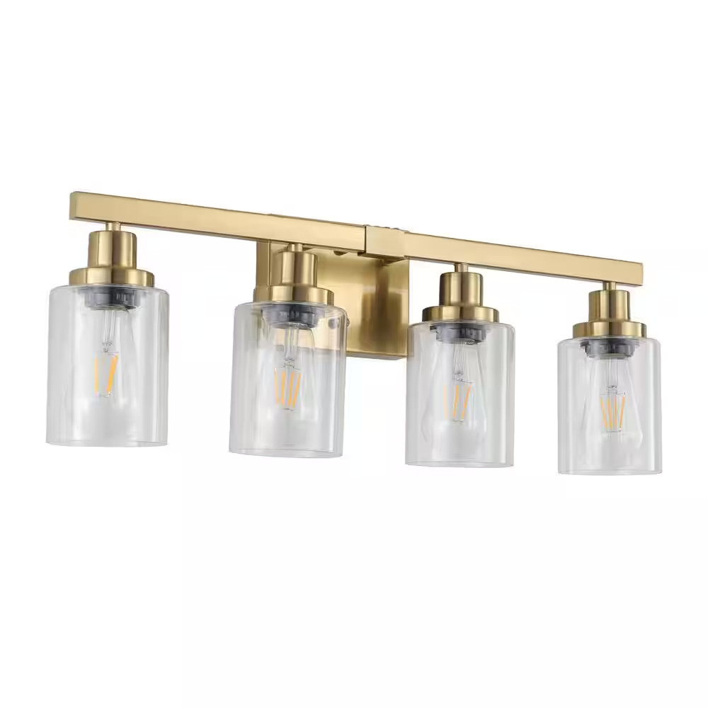 24.2 In. 4-Light Golden Vanity Light with Clear Glass Shades, Modern Iron Metal gallery