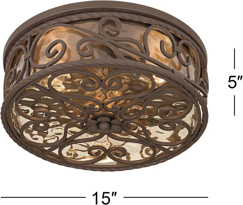 Rustic 15" Outdoor Ceiling Light Fixture - Dark Walnut & Water Glass gallery