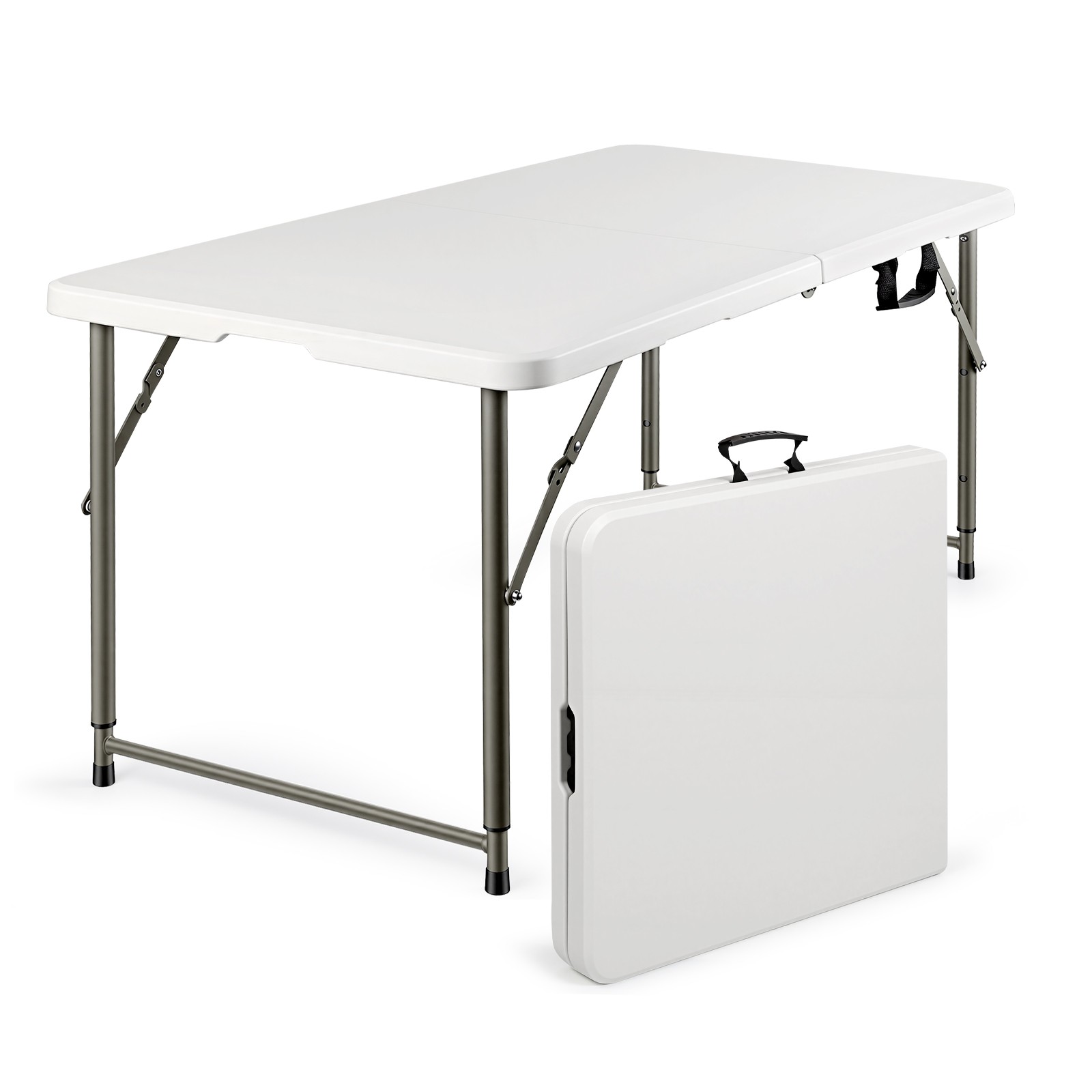 Folding Table Adjustable 4FT Plastic Table Picnic Camping w/Carry Handle White gallery