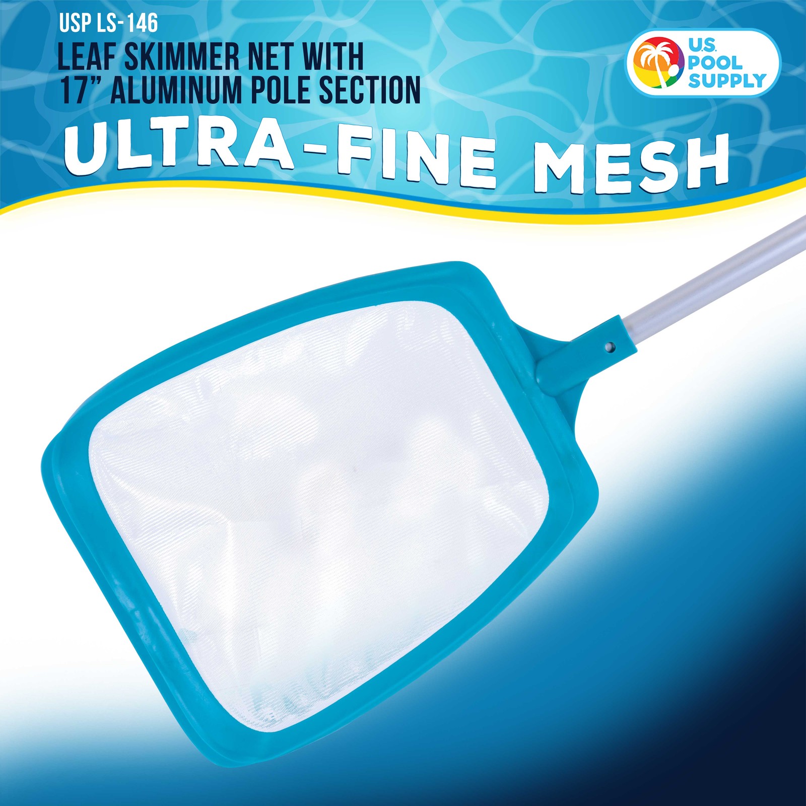 U.S. Pool Supply Spa, Hot Tub, Pool Hand Leaf Skimmer Net, 17" Pole - Ultra Fine gallery