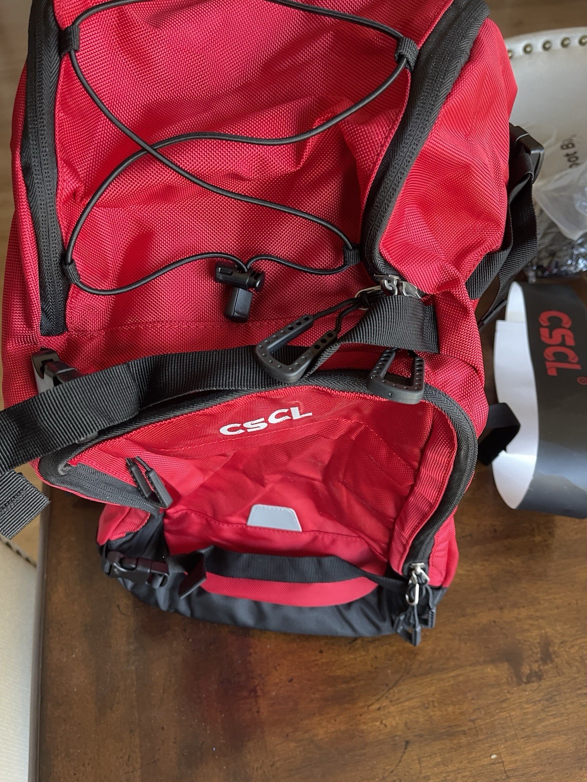 CSCL Red Black Hiking Backpack Zipper Buckle Adjustable Straps Padded Back