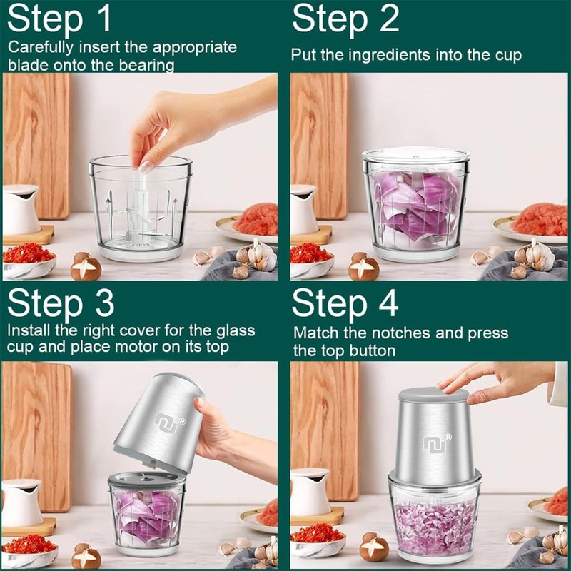 Rechargeable Cordless Food Processor & Chopper – 2 Glass Bowls (300ml & 600ml... gallery