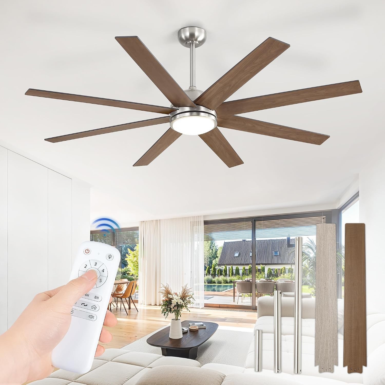 Fanbulous 65'' Ceiling Fan w/ Light & Remote Brushed Nickel DC Motor 8-Blade gallery