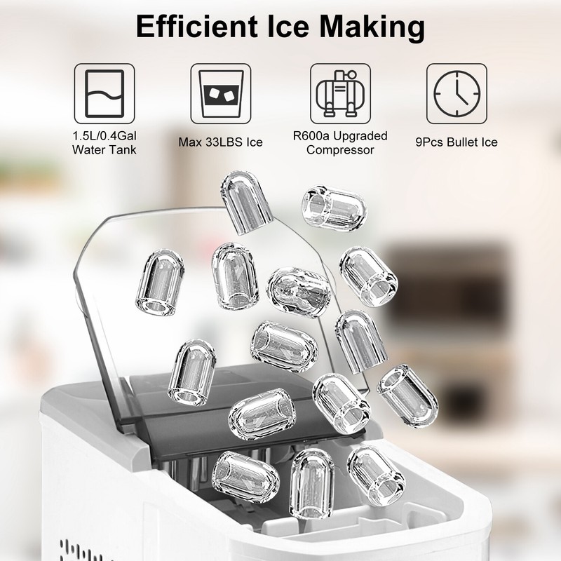 33LBS/24Hrs Countertop Ice Maker Machine Handle 9 Cubes Ready 6 Mins Self-clean gallery
