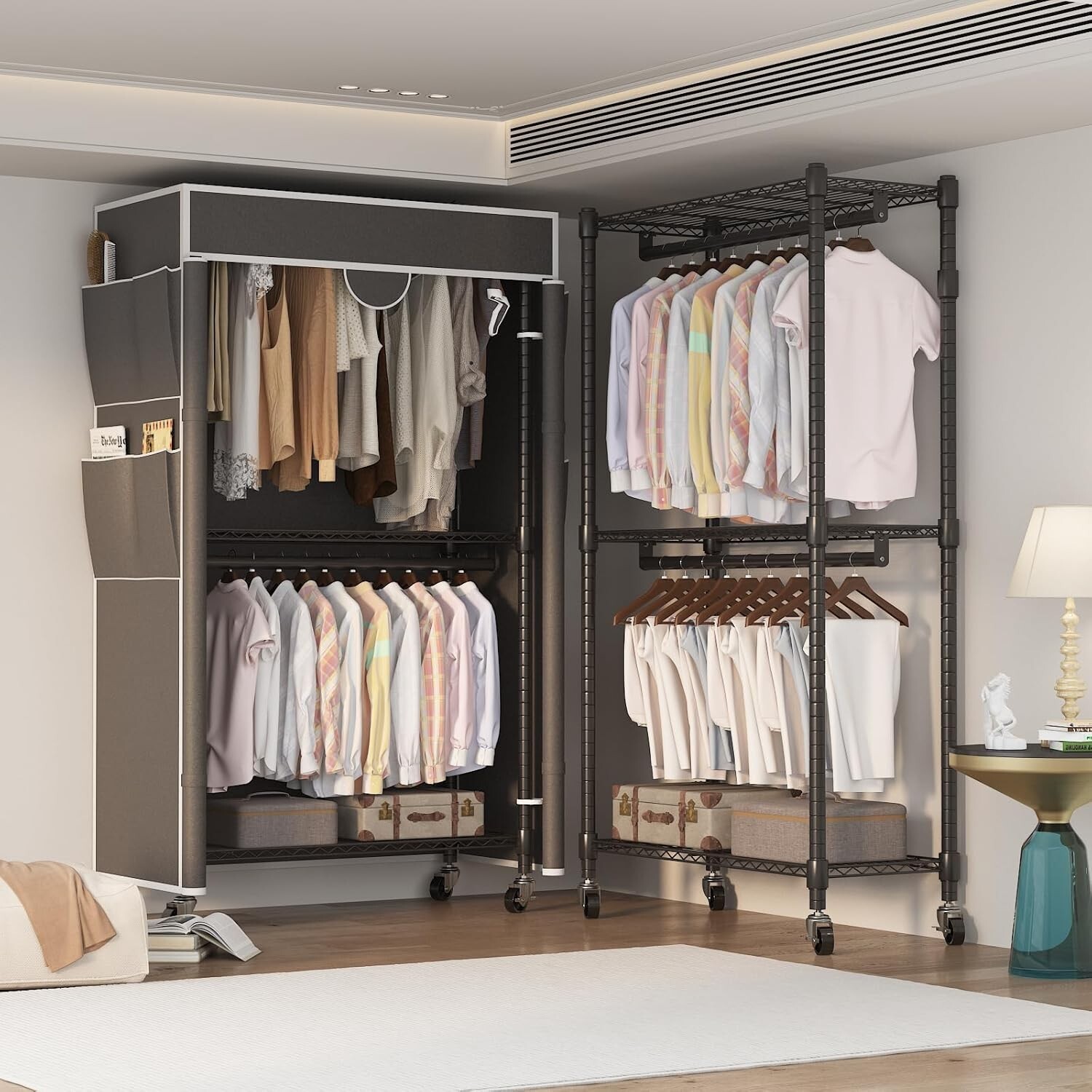 Clothes Rack, Heavy Duty Portable Rolling Wardrobe Closet w/Oxford Fabric Cover* gallery
