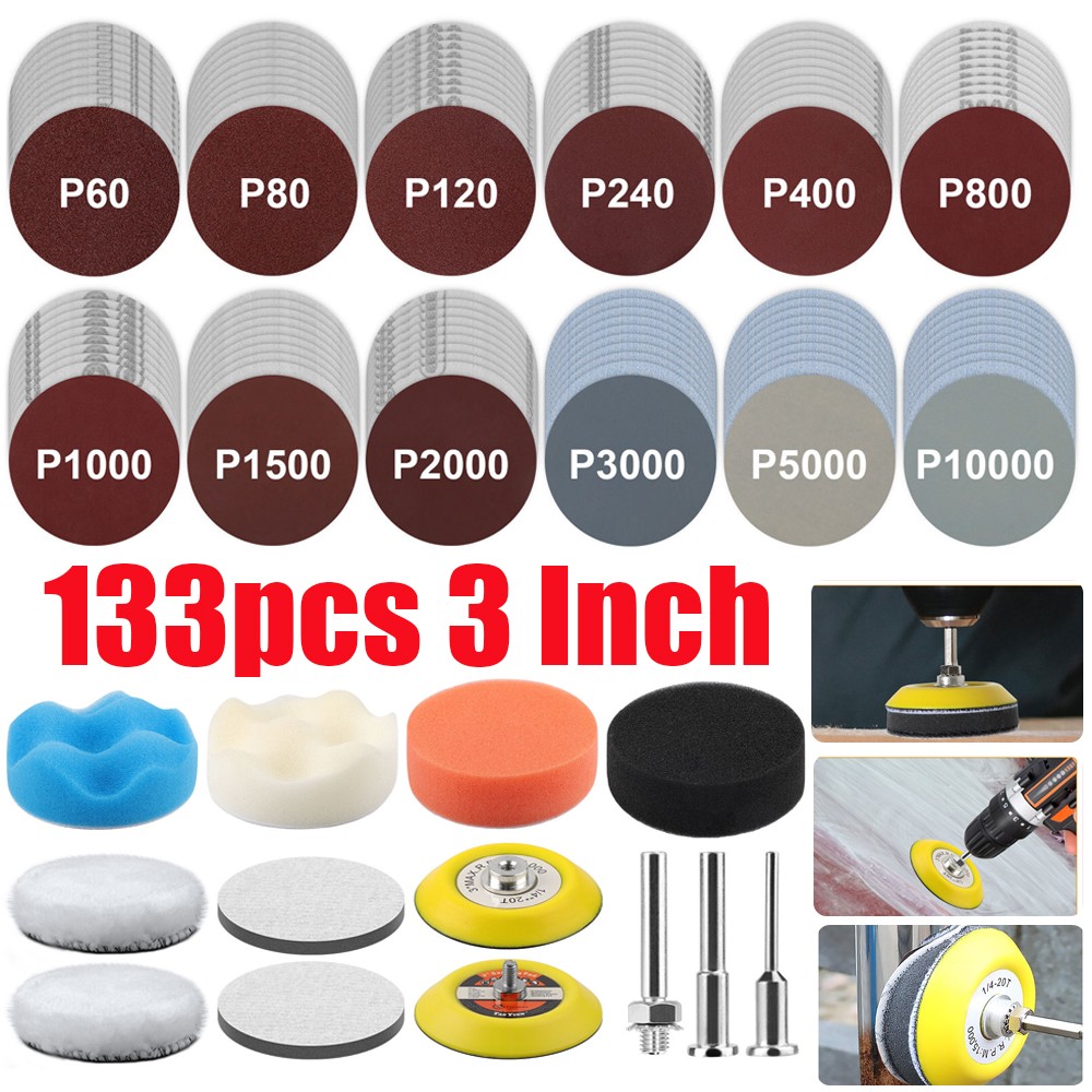 133pcs 3 Inch Sanding Disc Kit, 60-10000 Grit Wet Dry Hook & Loop Sandpaper Pads gallery