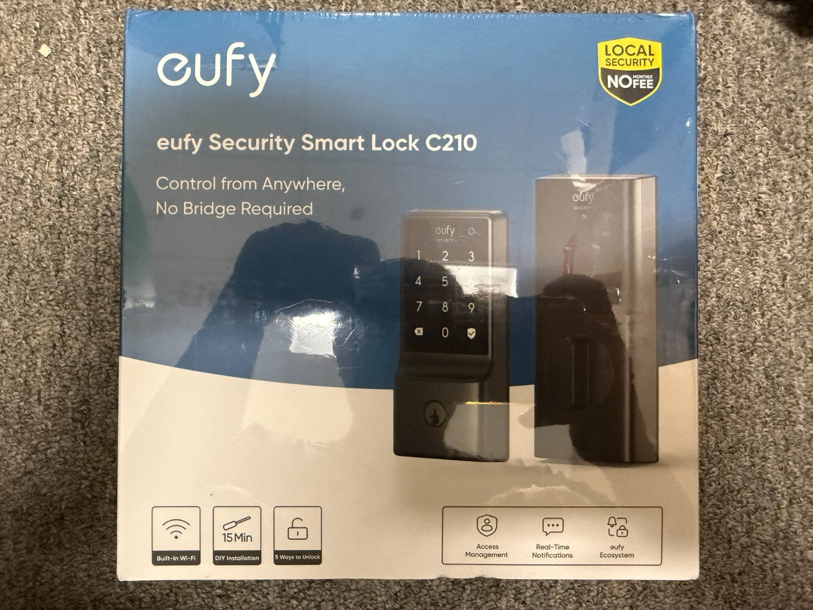 Eufy C210 Keyless Wi-Fi Bluetooth Smart Lock Black Touch Screen Deadbolt gallery