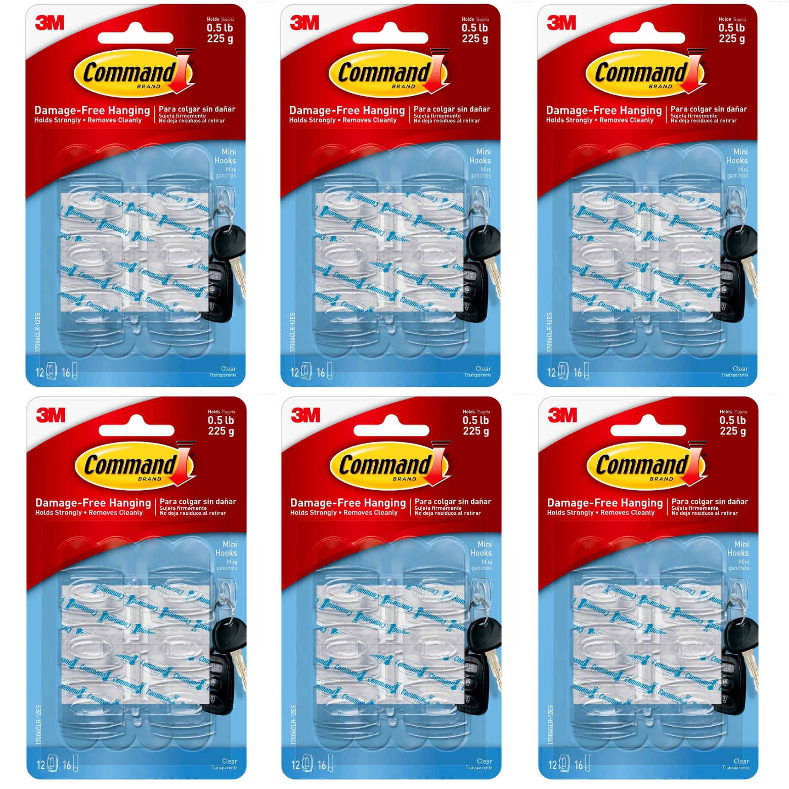 6 Packs 3M Command 12 Mini Clear Hooks & 16 Adhesive Strips Per Pack Max 0.5 lb gallery