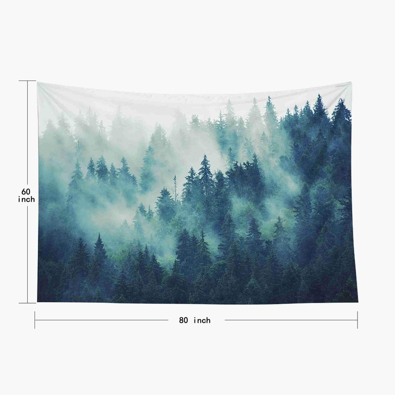 Forest Tapestry Wall Hanging - Green Misty Pine Tree Nature Wall Art, 80x60 I... gallery