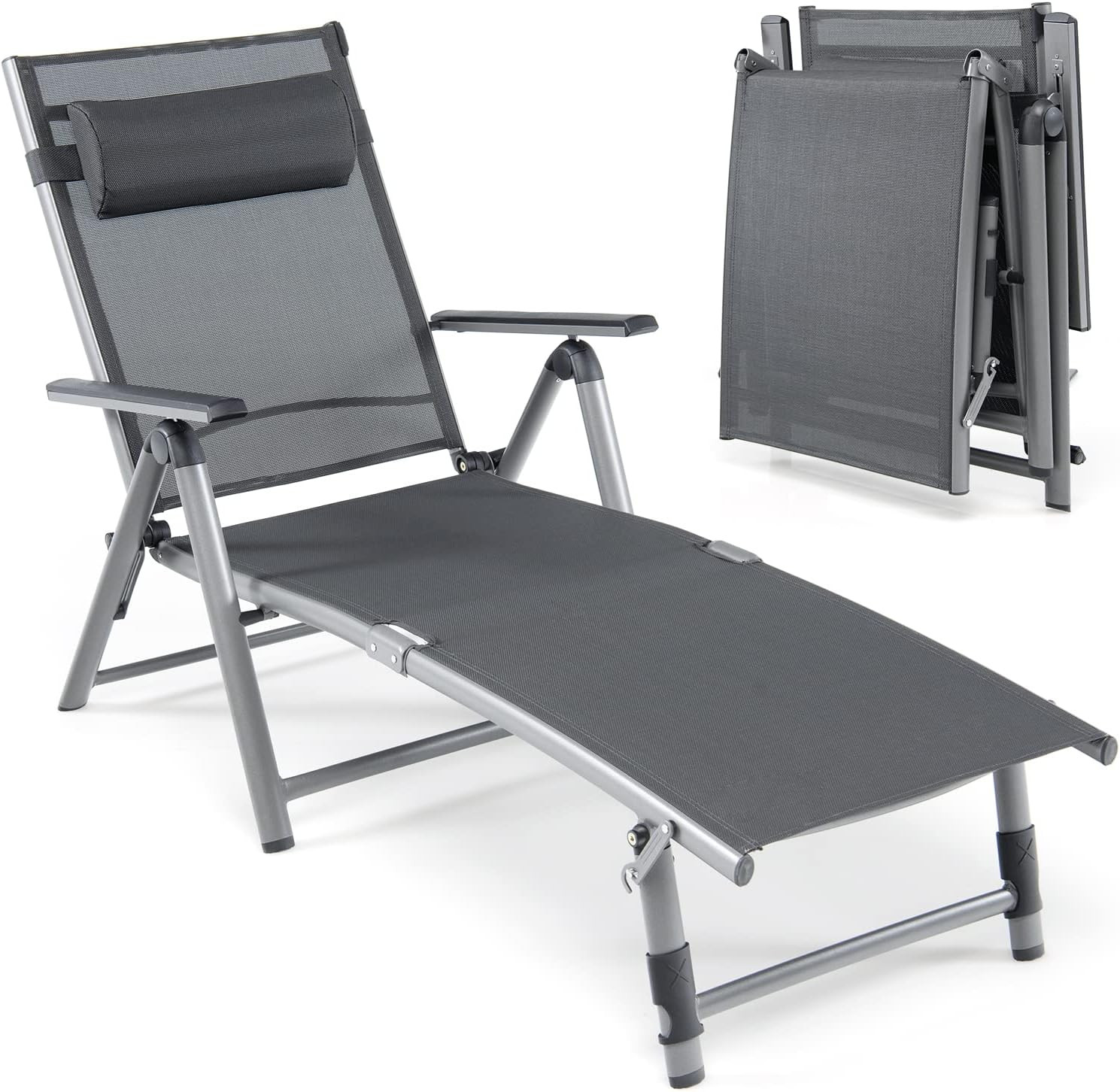 Outdoor Chaise Lounge Chair - Folding Lounge Chair W/ 8-Level Adjustable Backres gallery