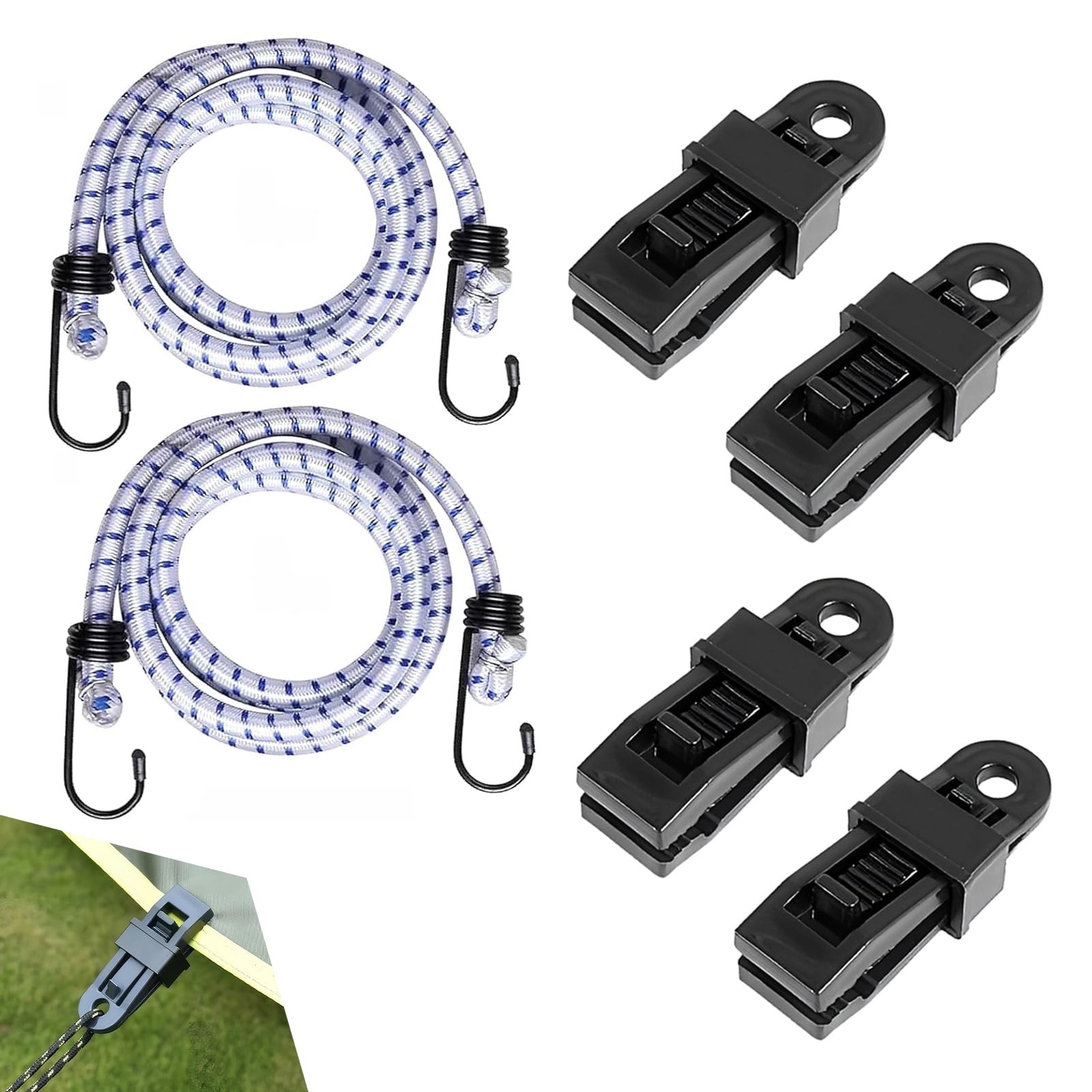 Car Cover Gust Straps with Bungee Cords & Clips, Windproof Tie Downs for gallery