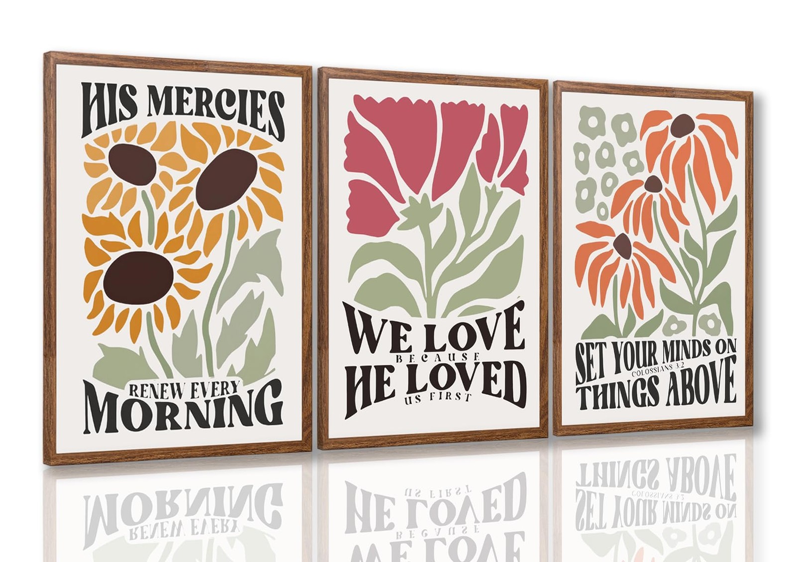 Framed Christian Bible Scripture Wall Art Set of 3, Flower Marke Pictures Wal... gallery