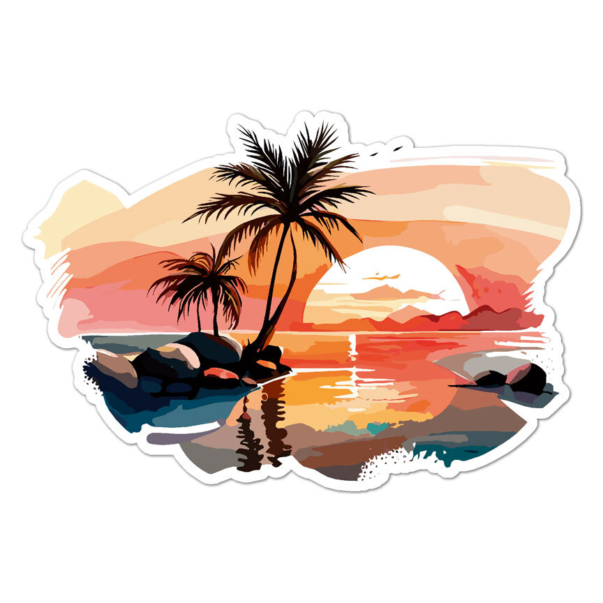 Palm Trees Sunset, Vinyl Decal Sticker, Indoor Outdoor, 3 Sizes, #9800 gallery