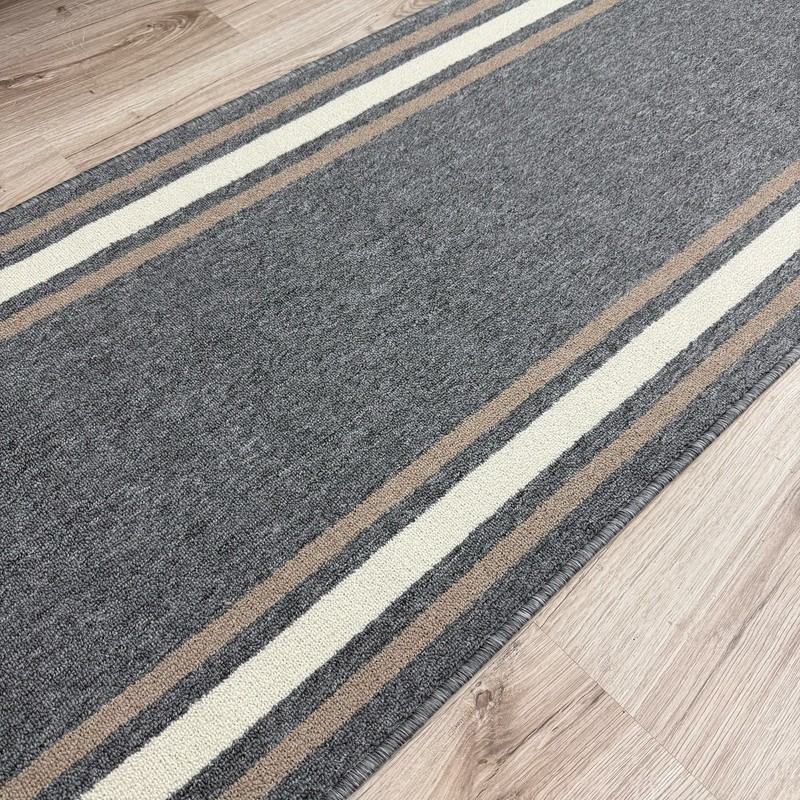Custom Size Rubber Solid Bordered Design Grey Non Slip Washable Runner Rug gallery