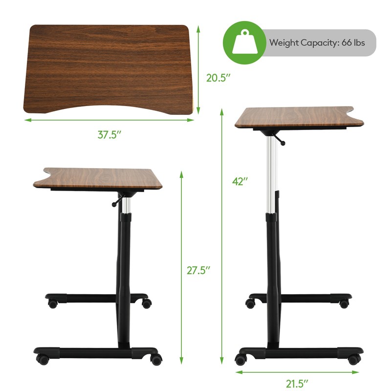 Height Adjustable Computer Desk Sit to Stand Rolling Table Brown gallery