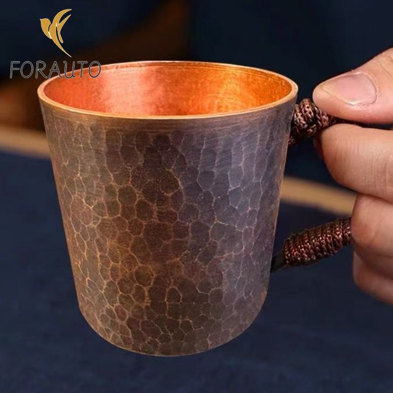 150ml 2.36’mini Vintage Red Copper Hand Engraving Hammer Texture Mug Tea Cup gallery