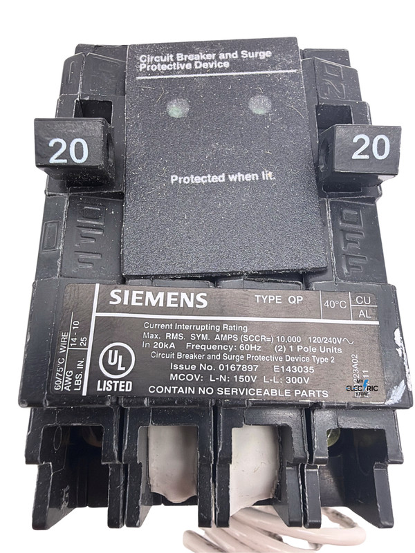 Siemens QSA2020SPD Surge Protector w/ (2) 20A 1-Pole Breakers 120V NIB NEW gallery