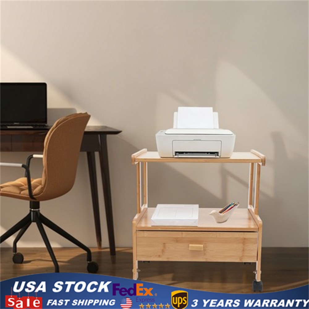 2Tier Printer Cart Printer Stand Storage Rack for Office Home w/ Wheels & Drawer