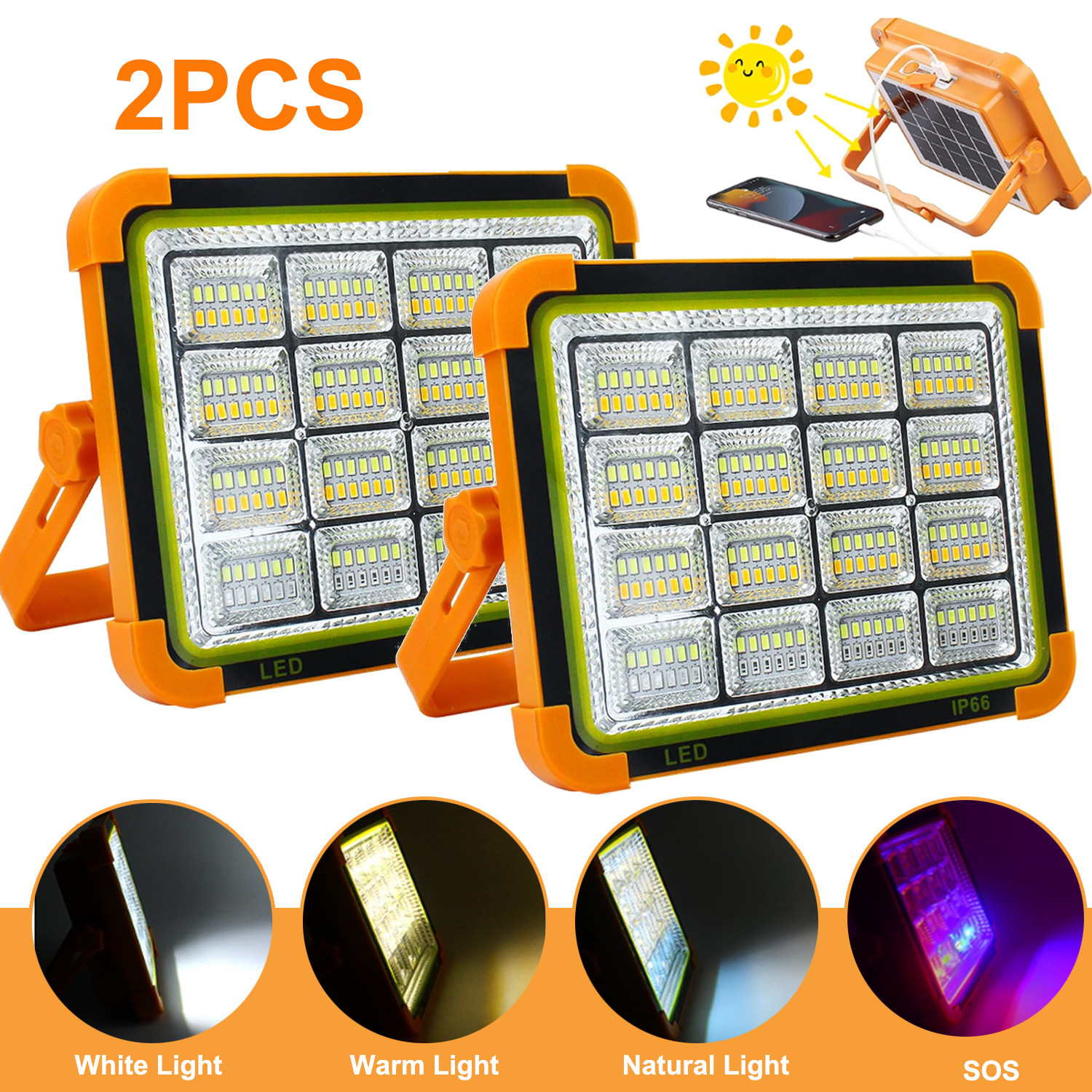2Pack 288LED Solar Work Light Rechargeable Portable Flood Light for Camping 650W gallery