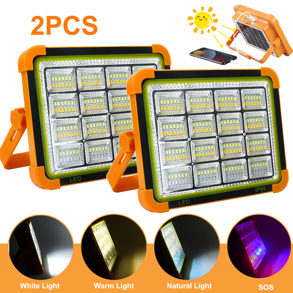 2Pack 288LED Solar Work Light Rechargeable Portable Flood Light for Camping 650W