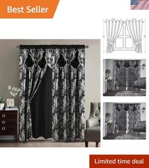 Versatile 2-Piece Black Jacquard Curtain Set – Rod Pocket Design for All Rooms