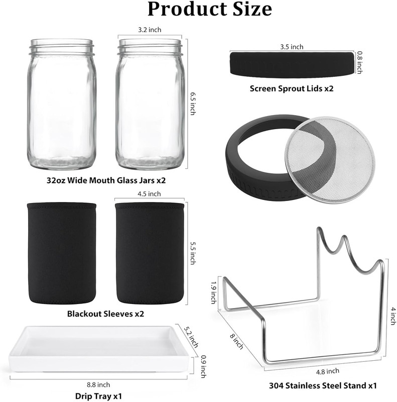 Organic Seed Sprouting Kit - 2 Mason Jars, Stainless Lids & Microgreens Stand gallery