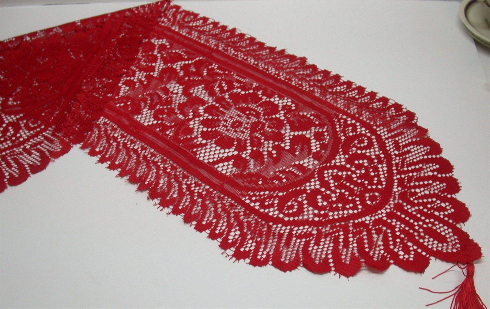 Lace Table Runner with 2 Tassels ~ Red Christmas or Valentines 13" x 48" **NEW** gallery