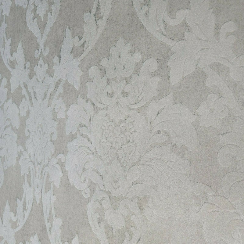 Embossed flocking taupe tan off white Flocked Victorian damask velvet Wallpaper gallery