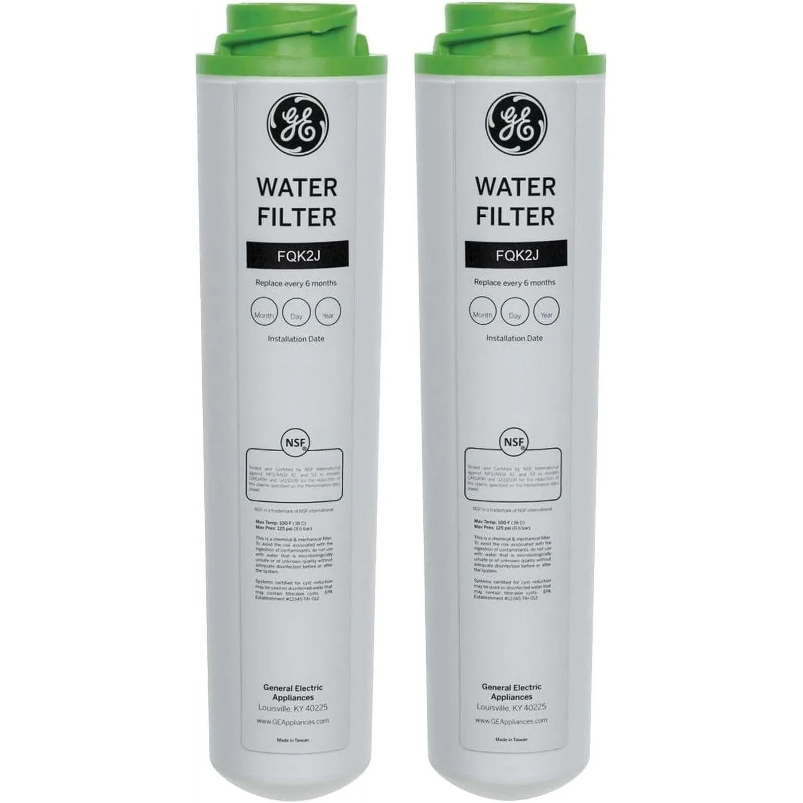 2 Pack GE FQK2J Dual Flow Replacement Under Sink Water Filters(green) usa gallery