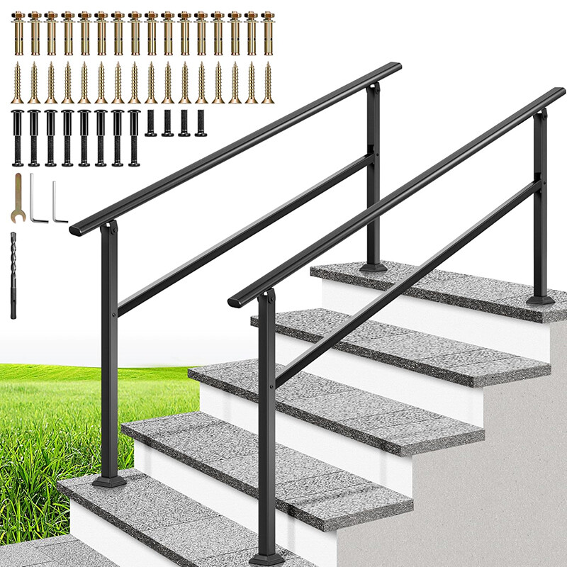 2-Pack 5 Step Hand Rails for Outdoor Steps Wrought Iron Railing for Porch Deck gallery