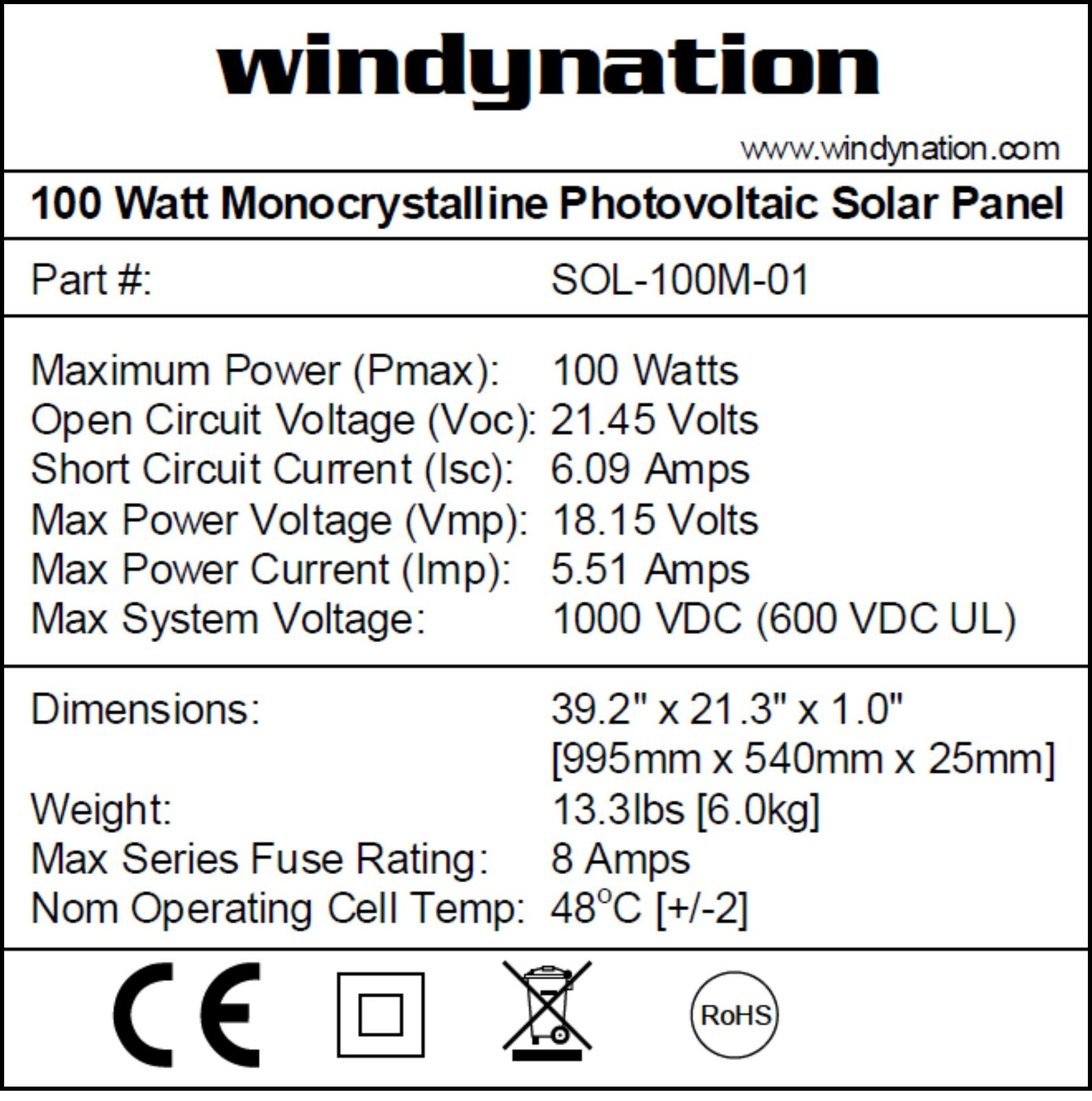 WindyNation 100 Watt 12 Volt Monocrystalline Solar Panel Battery Charger gallery