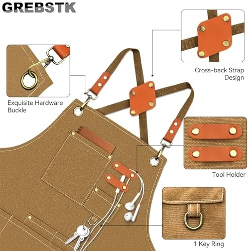 Canvas Cross Back Heavy Duty Work Tool Apron, Carpenter Apron, Woodworking Ap... gallery