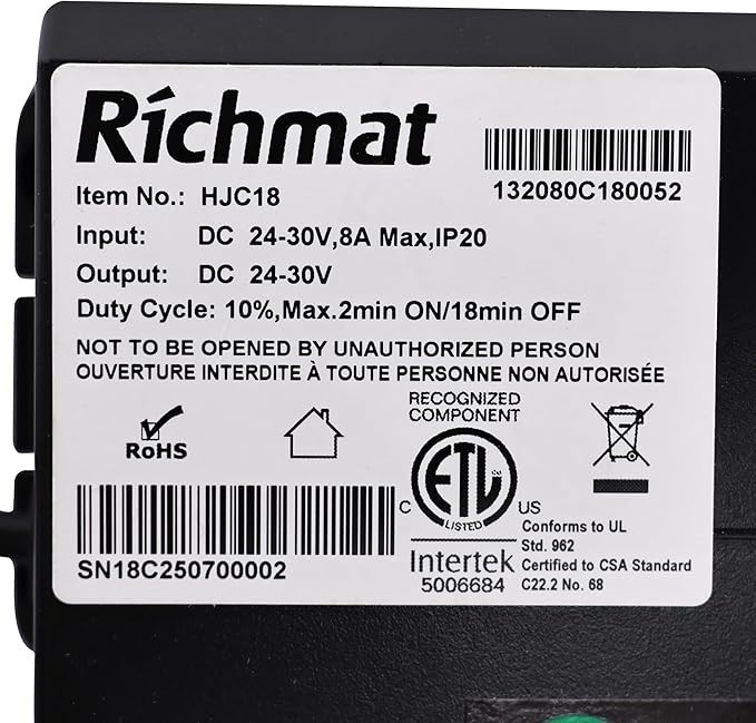 Richmat HJC18 Control Box for Adjustable Bed Foot and Head ONLY, NO MASSAGE gallery