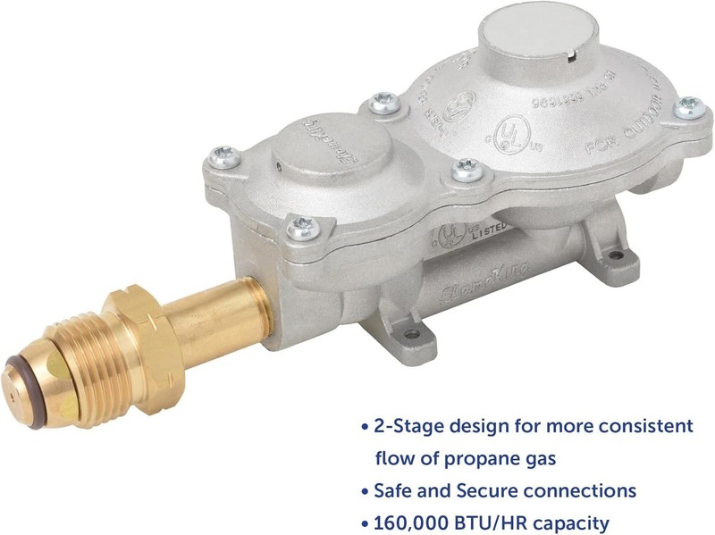 Flame King 2 Stage Propane LP Horizontal Super Compact Regulator with POL for RV gallery