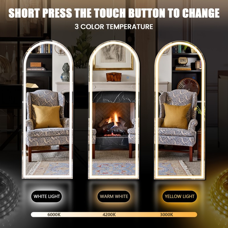 LED Full Length Standing Mirror Arched/Rectangle 3 Color Lights. Hang/Lean. gallery