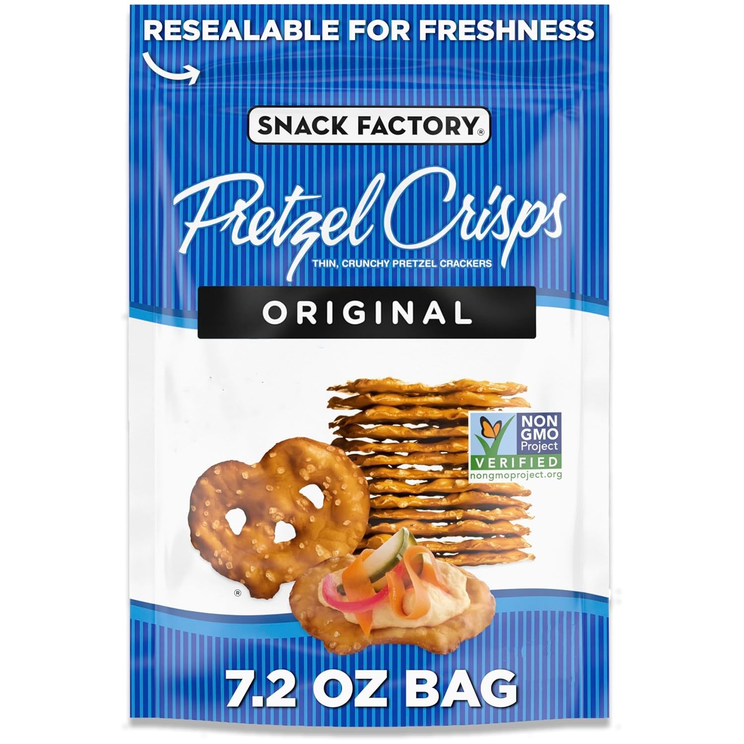 Snack Factory Original Pretzel Crisps, Non-GMO, 7.2 oz Resealable Bag gallery