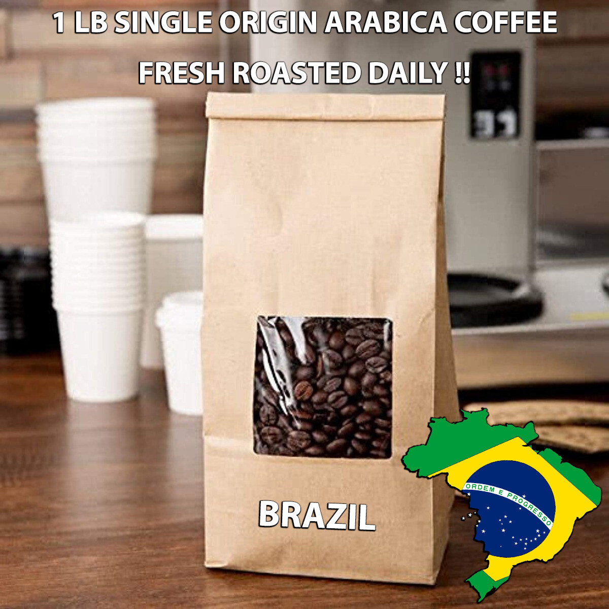 1 LB BRAZIL SAMPLE ROASTED COFFEE WHOLE BEAN, GROUND - ARABICA gallery