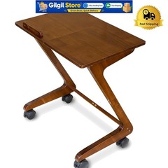 Stylish Dark Walnut Sofa Side Table with Casters – Perfect for Eating & Reading