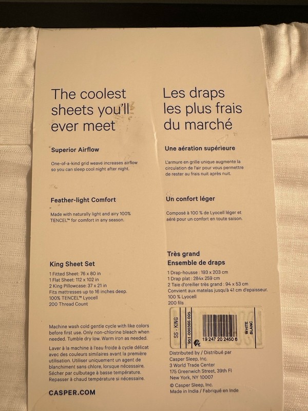Casper Hyperlite King Sheet Set 100% Lyocell White 200 Thread Count Grid gallery