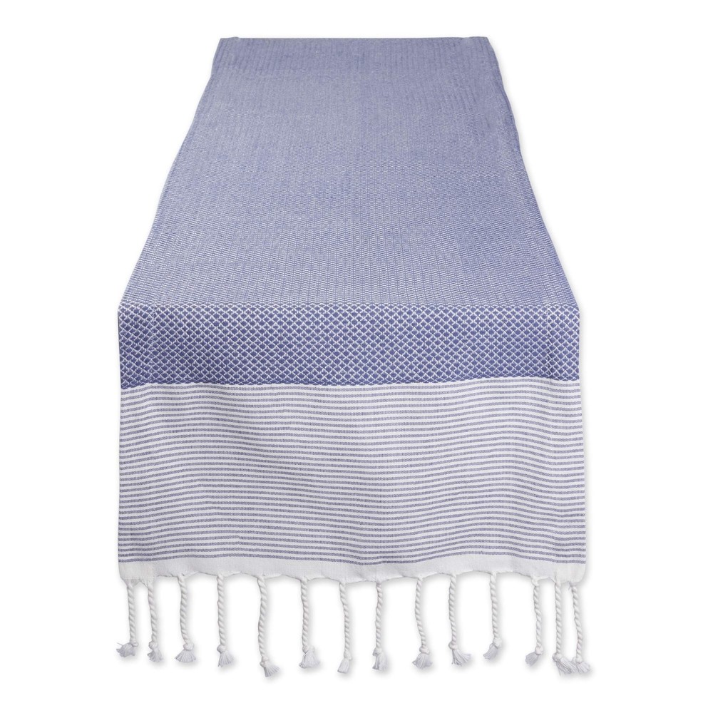 DII Bordered Dobby Woven Table Runner, 15 x 108, French Blue, 1 Piece