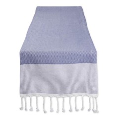 DII Bordered Dobby Woven Table Runner, 15 x 108, French Blue, 1 Piece