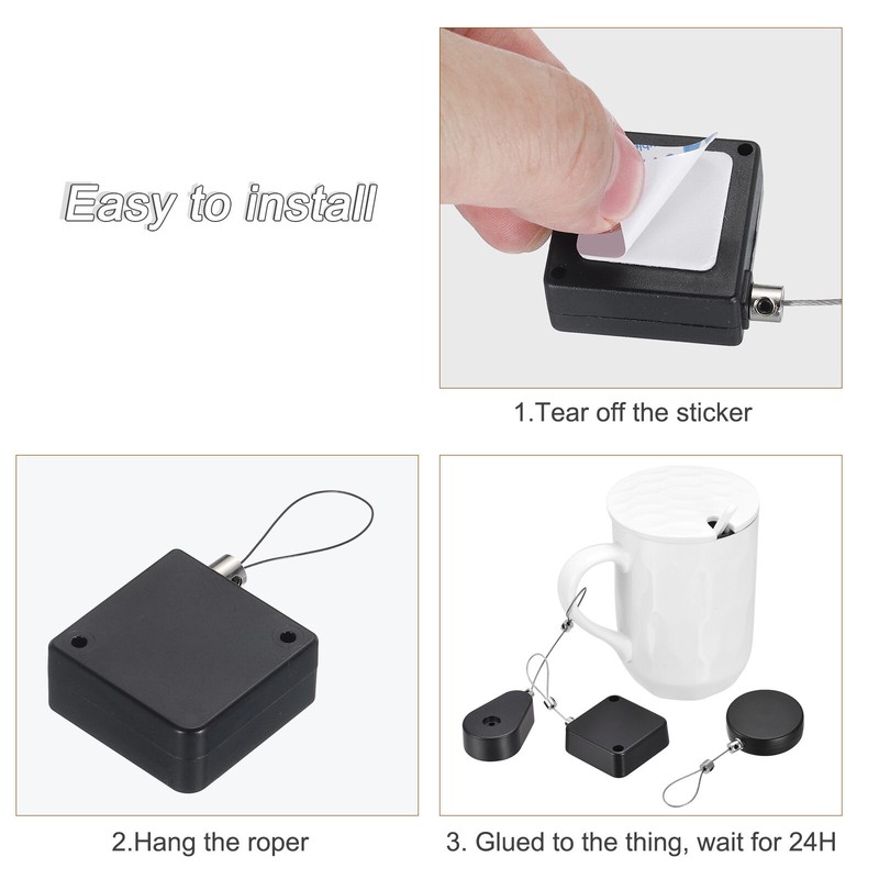4Set Retractable Cable Lock with Double-Sided Adhesive 600g Black gallery