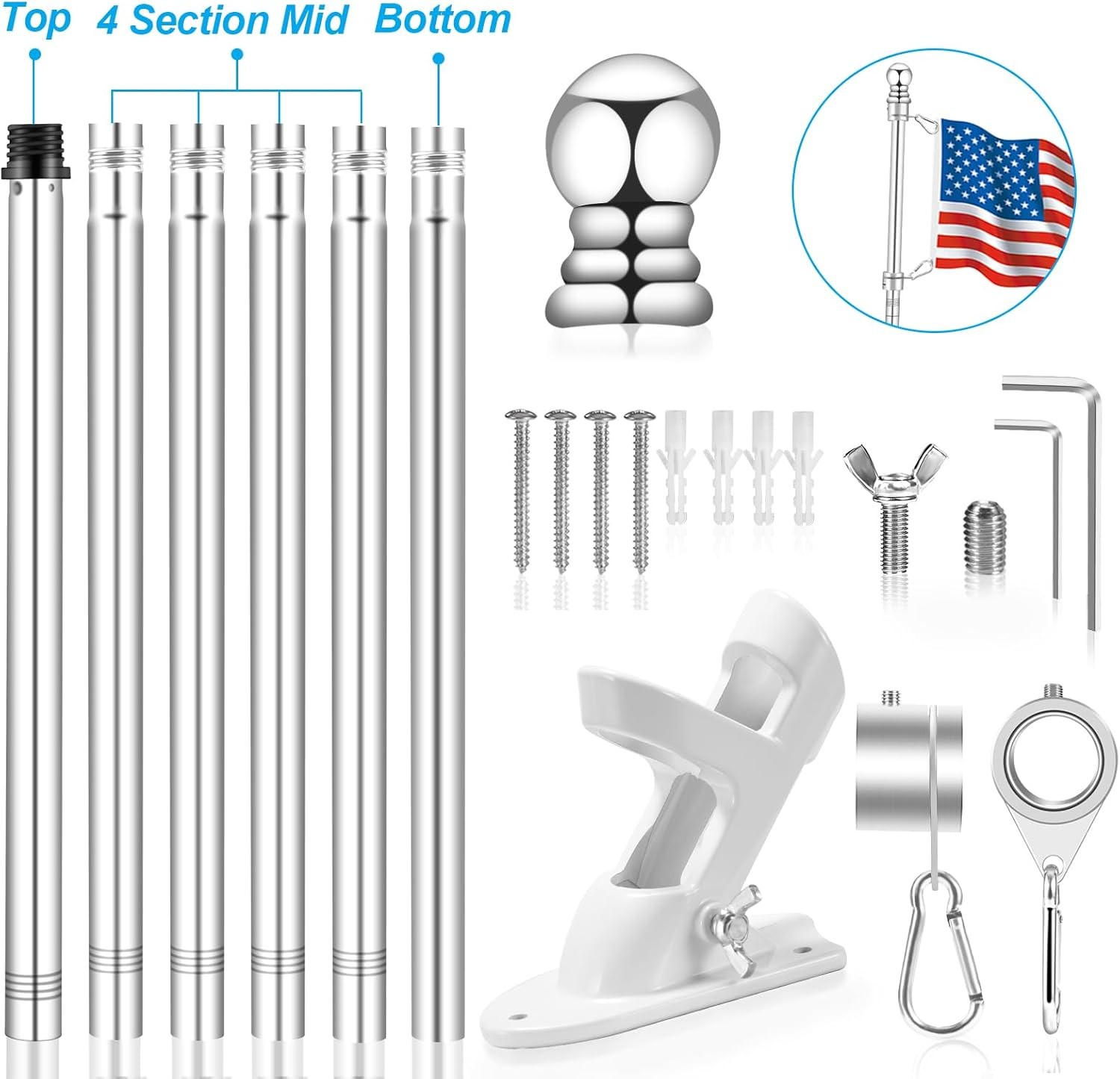 7-foot-1-inch rotating flagpole set, compatible with 3x5 and 4x6 flag sizes gallery