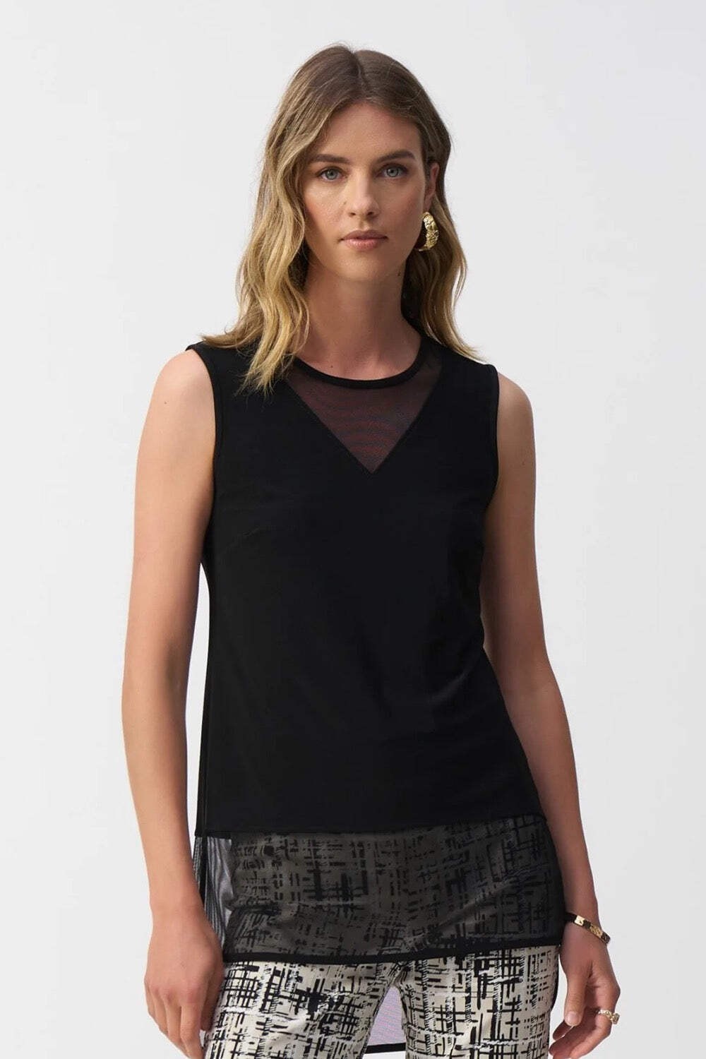 Joseph Ribkoff Crew Neck Mesh Sleeveless Hi-Low Top 251091 gallery