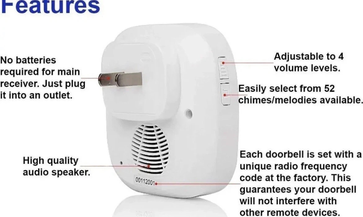 Sadotech Model C Wireless Doorbell for Home - Adjustable Volume with 52 Chimes gallery
