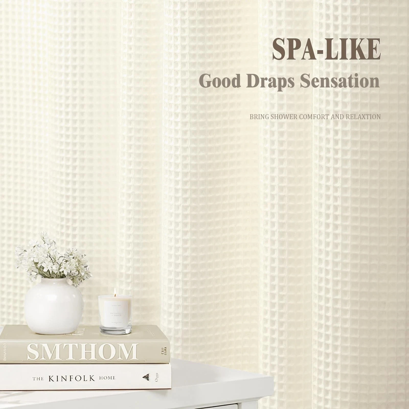 Waffle Weave Shower Curtain - Ivory Cotton Fabric Texture Heavyweight Shower ... gallery